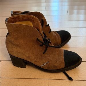 CHANEL Women's Tan and Black Heeled Boots